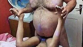 this college girl is obsessed with teasing the old bear in the garage every single day.