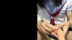 クロスドレスの大人が制服でディルドプレイを激しくやる！