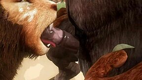 मिनोटॉर लायन को पाउंड करता है और उसके मुंह में कम बहाता है?