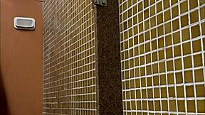 Young Ebony Stud Bathes Naked at Public Gym Spy Cam