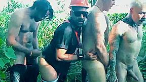 Wild bareback orgy with the hot metro security guard!