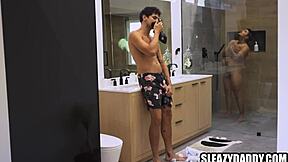 Gay Sex with Creepy Step Dad in Steamy Shower Bareback