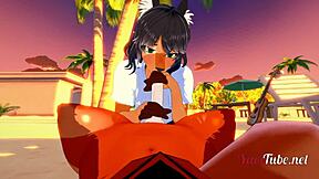 毛茸茸狗狗在海滩猛干