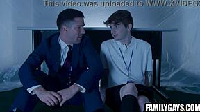 gay stepdad fucks in office with blowjob