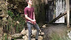 oh man this hot hunk's jerking his huge 23cm dick by the dam in public teen boy 18+