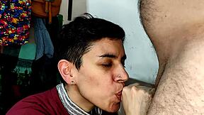 quick blowjob ends with cum in mouth swallow