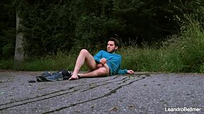 Caught taking a piss and jerking off outdoors
