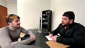 Porn studio office goes up in flames during casting couch auditions with big cocks