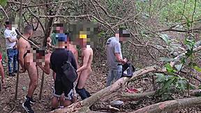 Public gay sex in the woods with an amateur stud