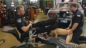 Gothic twink gets police threesome with sex toys