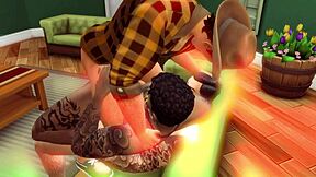 Gay porn with a three woman and one man in a bareback scene
