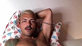 Gay blowjob scene with a big cocked stud