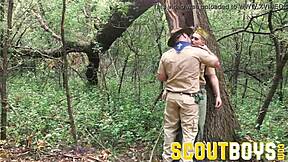 Muscle bear has rough sex with twink sons in the woods