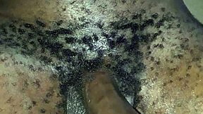 skinny african twink stroking hairy oiled black cock in solo play