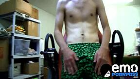 Young gay man masturbates and ejaculates