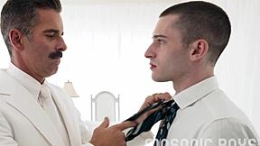 Submissive twink gets cum inside from hot dad's cock