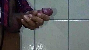 A young man reaches his climax and ejaculates with great pleasure
