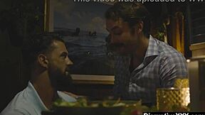 Gay men enjoy rough sex after a romantic dinner date