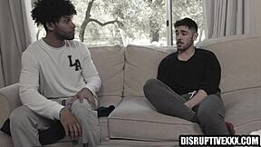 Black and white gay roommates have bareback sex