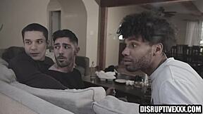 Black and white gay roommates have bareback sex