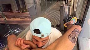 Young and straight Middle Eastern man gives a blowjob on the balcony