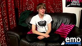 Josh Frey, an emo twink, enjoys a solo pleasure and ejaculates a huge load