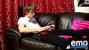 Josh Frey, an emo twink, enjoys a solo pleasure and ejaculates a huge load
