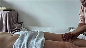 Young and straight massage therapist gives a handjob with oil in a cumplay room