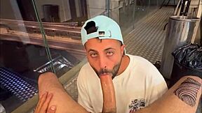 Young and straight Middle Eastern man gives a blowjob on the balcony