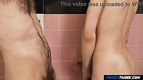 Sharing a steamy shower with my well-endowed stepdad