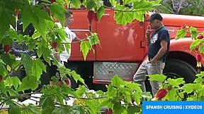 Young truck driver gets service from a hung Spanish stud and a European daddy on the side