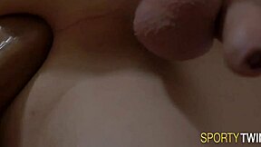 Muscular young gay gets anal creampie in the locker room