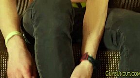 watch this teen tug his foreskin hard
