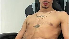 A young guy with a hairy dick cumms a lot