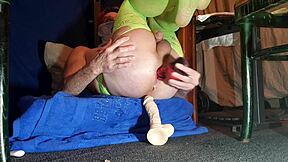 Solo boy's hardcore anal toy session with two toys