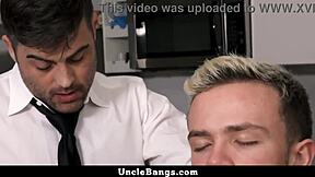 Horny dad watches as boy blows him and gets fucked