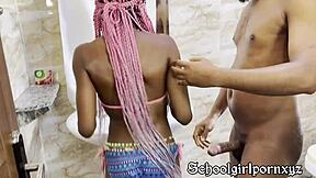 Quick Bathroom Bang with Black Maid Doggystyle