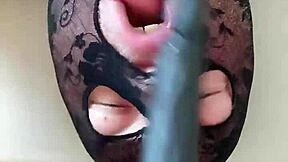Oral sex with a long dildo