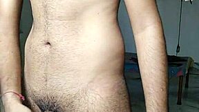 Hairy Indian guy in the hotel room, pleasuring himself