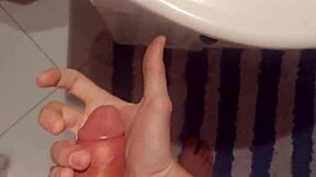 Twink's Monster Cock Cumshot in Mirror Masturbation Show