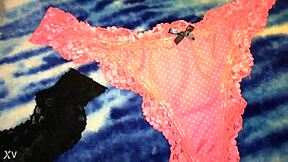 Transexual crossdresser in closet with wife's thong