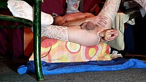 hey, watch this sexy soloboy in nylons ride his dildo?