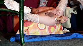 hey, watch this sexy soloboy in nylons ride his dildo?