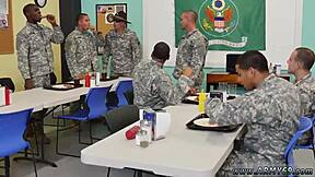 Army men drill hard in outdoor group action.