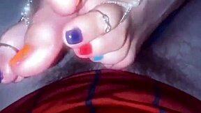 PrettyFeetElite TwinkleToes! Amazing Footjob with Orange and Purple Toes Action