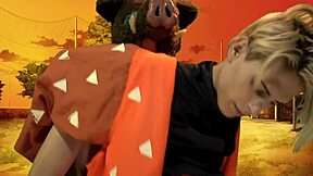 Аниме демон слейър костюм с горещо твинк действие