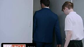 twink falls for stepdaddy's dick in first-time gay parody severance sexerance 3