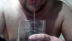 Gay savoring the juice dripping from his hard penis