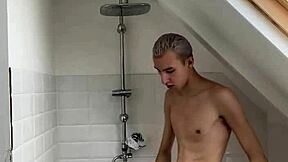 I wash in the shower, oops, cummin' big with this dick!