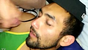 After he’s passed out post-party, I finish in his mouth. That cumshot was wild after the blowjob.